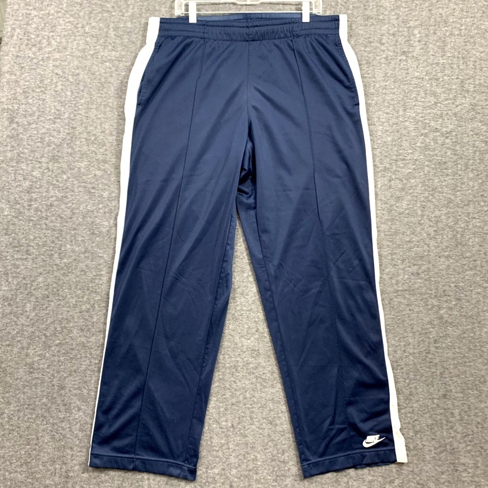 VTG Y2K Nike Track Pants Men's Large Blue White Stripe‎ Embroidered Baggy Loose